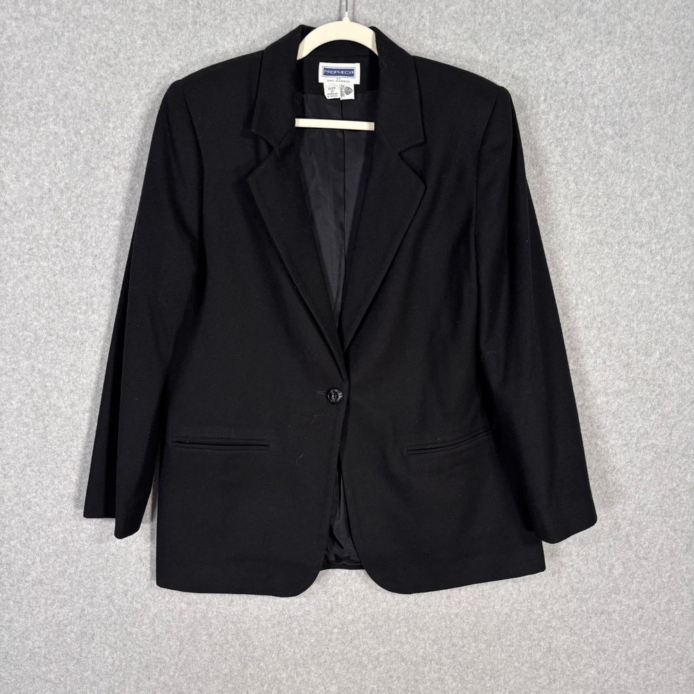 Vintage Prophecy Sag Harbor Wool Blazer Sz 12 Black Minimal Quiet Luxury Classic